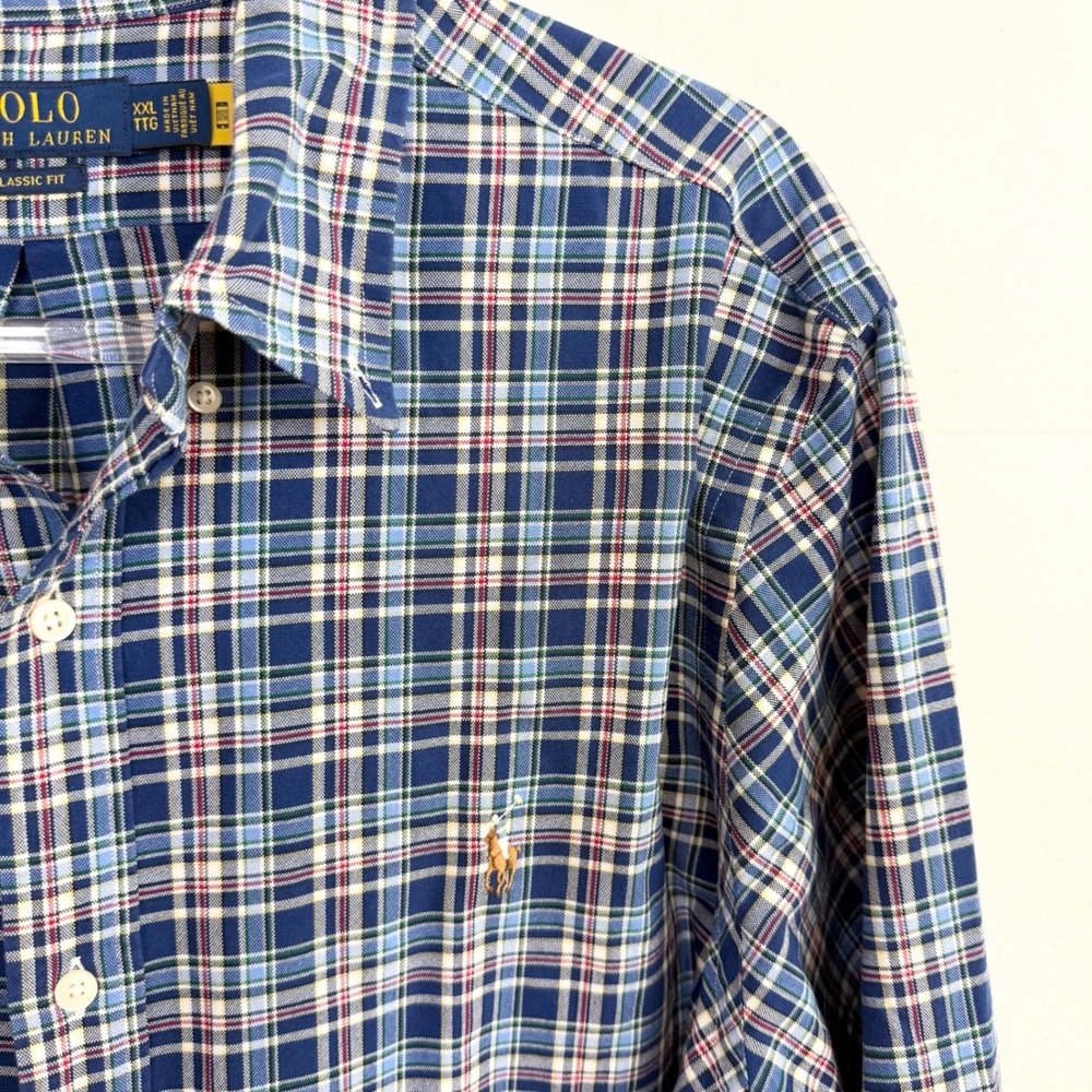 Polo Ralph Lauren Classic Fit Plaid Button Down Shirt Blue XXL - Picture 4 of 7